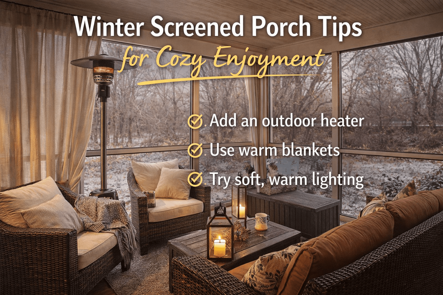 winter styled screened porch