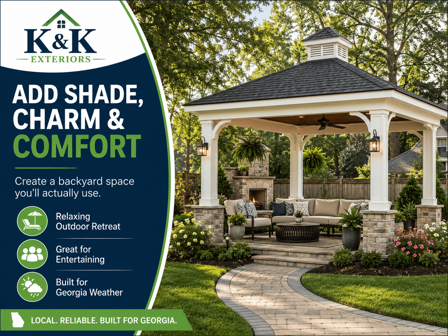 K & K Exteriors gazebo design featuring relaxing outdoor retreat and Georgia weather protection.